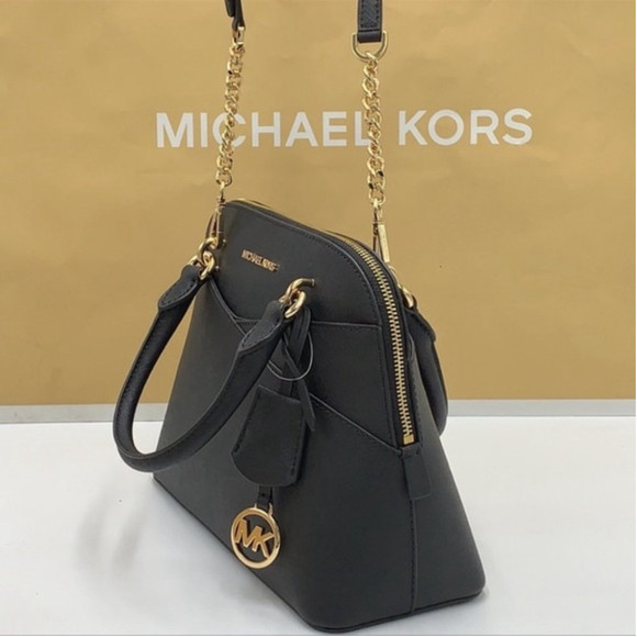 Michael Kors Jet Set Travel Medium Saffiano Leather Dome Satchel Black - Picture 2 of 16